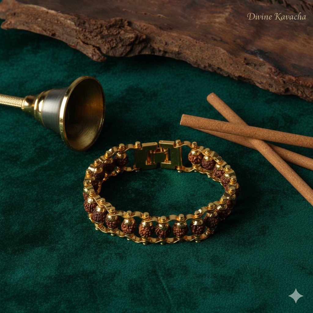 Divine Kavacha – Premium Gold Plated 5 Mukhi Rudraksha Bracelet