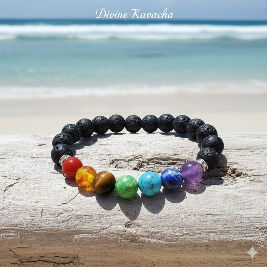 Lava Stone 7 Chakra Healing Bracelet