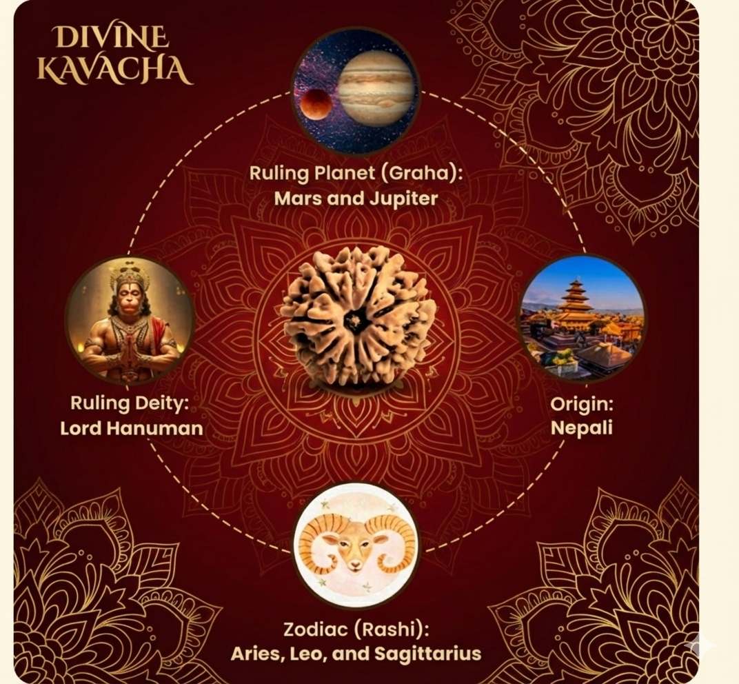 Nine Mukhi Rudraksha Certified/Original Nepali 9 Mukhi Rudraksh/Natural 9 Faced Rudraksha (Brown) with Certificate and Puja Instructions