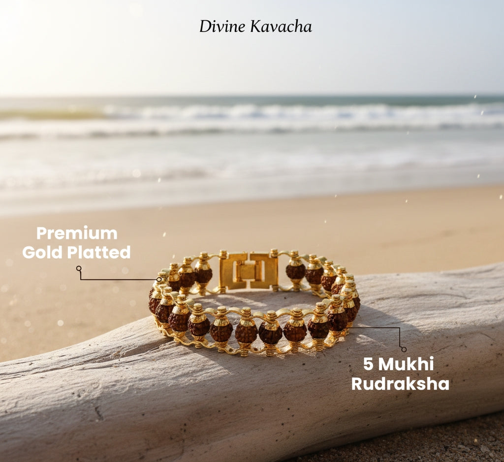 Divine Kavacha – Premium Gold Plated 5 Mukhi Rudraksha Bracelet