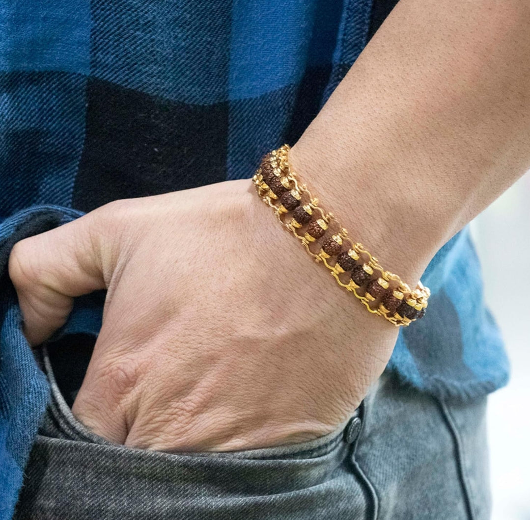 Divine Kavacha – Premium Gold Plated 5 Mukhi Rudraksha Bracelet