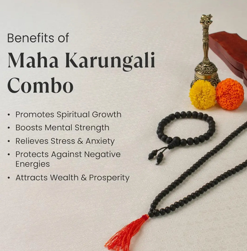 Original Karungali Malai (108 Beads) & Karungali Bracelet Combo – Lab Certified | Premium Ebony Wood |